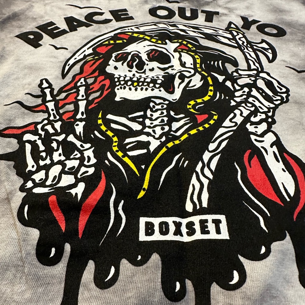 Box Set Men T-Shirt Gray Tie Dye Grim Reaper Skull Peace Out Yo Graphic Large